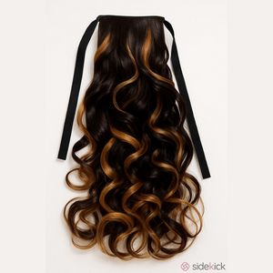 Sarla 18in l ribbon tie dark brown blonde curly hair extension NWT